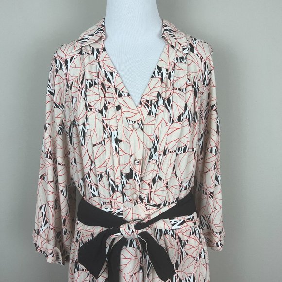 Diane Von Furstenberg Wrap Dress Women XL Multicolor Leaf 3/4 Wide Sleeve Office - Picture 2 of 15